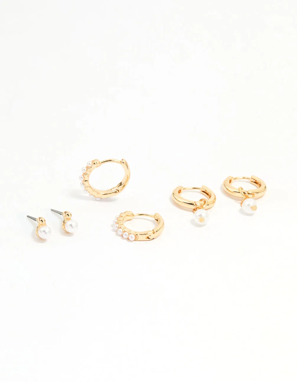 Gold Mixed Pearl Charm Huggie Earrings 3-Pack sold by lovisa
