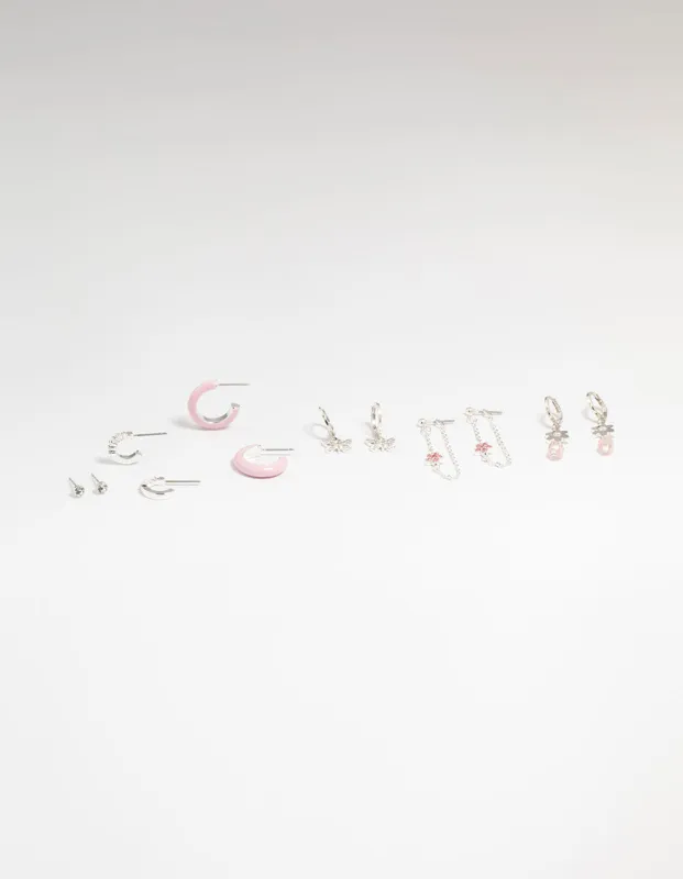 Silver Flower & Butterfly Mixed Earring Stack 6-Pack sold by lovisa