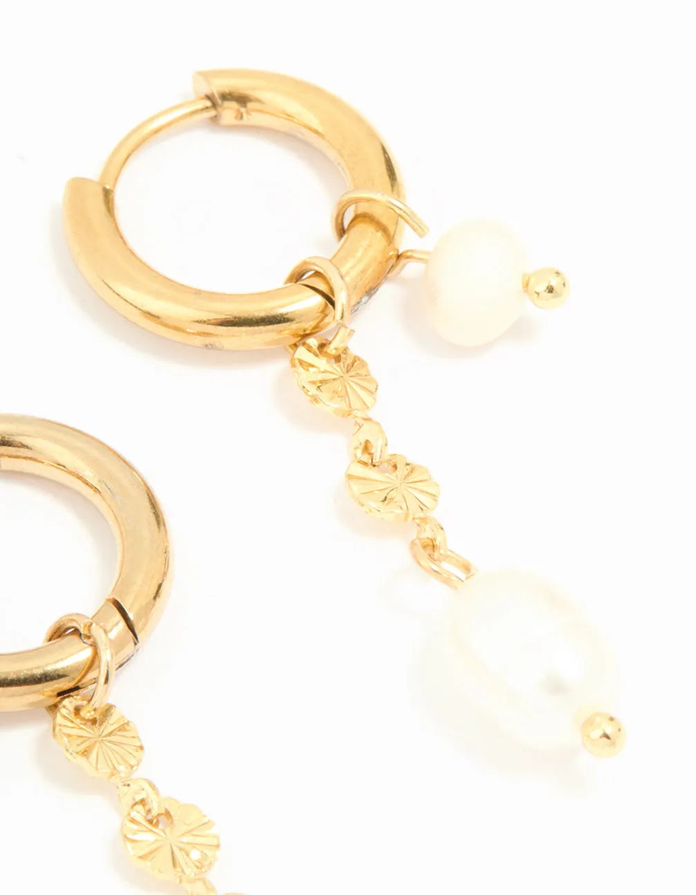 Waterproof Gold Plated Stainless Steel Chain Freshwater Pearl Drop Huggie Earrings sold by lovisa product image thumbnail 3