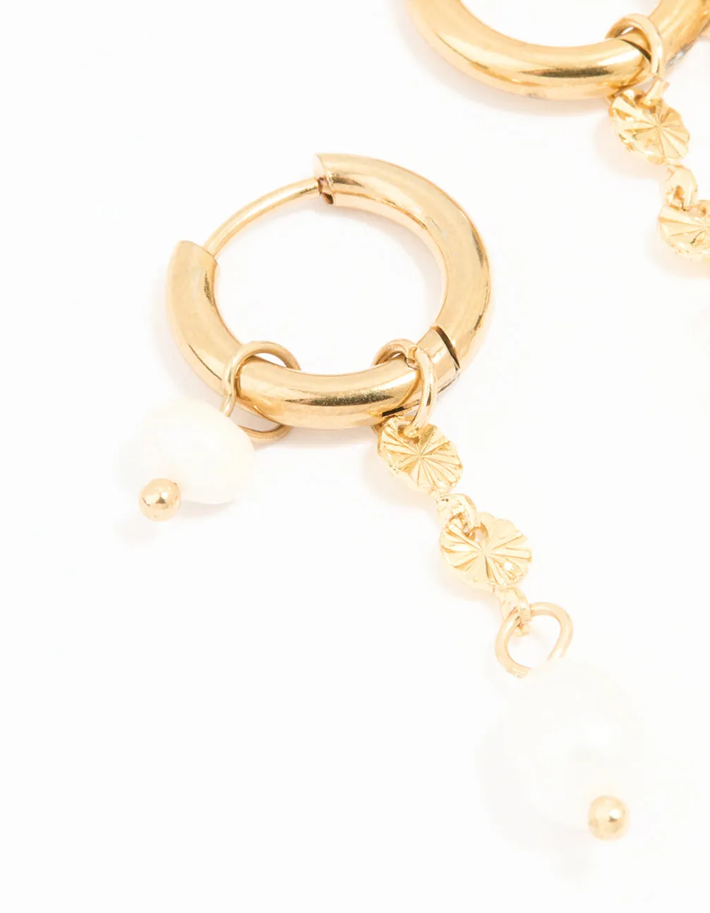 Waterproof Gold Plated Stainless Steel Chain Freshwater Pearl Drop Huggie Earrings sold by lovisa product image thumbnail 2