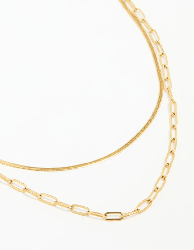 Waterproof Gold Plated Stainless Steel Double Link Layered Necklace sold by lovisa