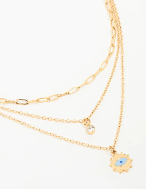 Waterproof Gold Plated Stainless Steel Evil Eye Layered Necklace sold by lovisa
