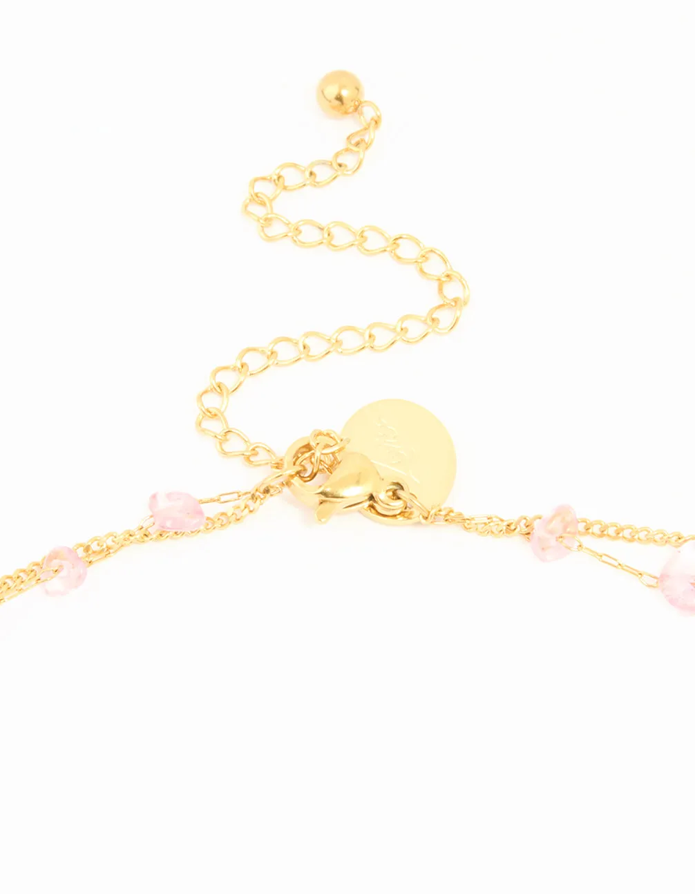 Waterproof Gold Plated Stainless Steel Pink Semiprecious Stone & Chain Layered Necklace sold by lovisa product image thumbnail 3
