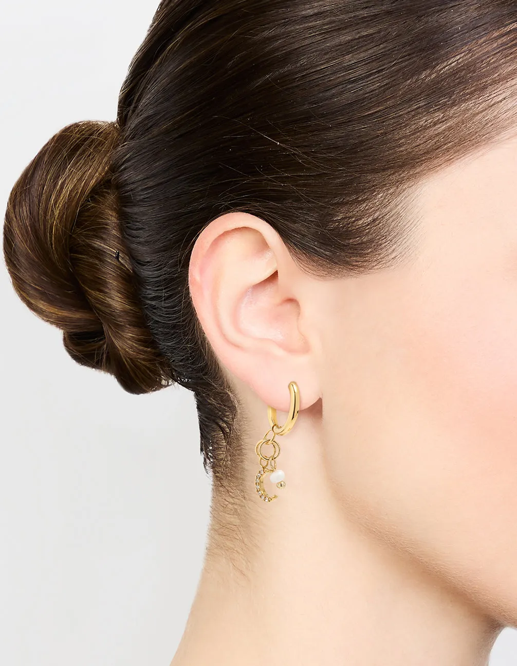 Waterproof Gold Plated Stainless Steel Freshwater Pearl & Moon Huggie Earrings sold by lovisa product image thumbnail 2