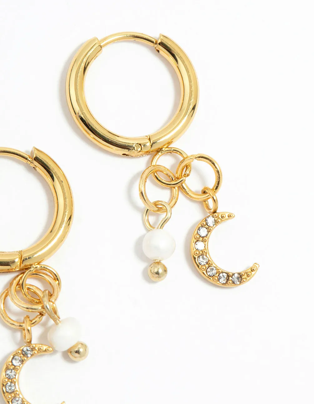 Waterproof Gold Plated Stainless Steel Freshwater Pearl & Moon Huggie Earrings sold by lovisa product image thumbnail 5