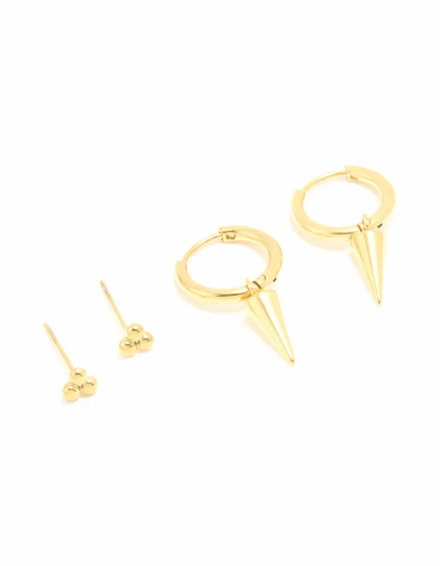 Waterproof Gold Plated Stainless Steel Dagger Huggie & Stud Earrings 2-Pack sold by lovisa