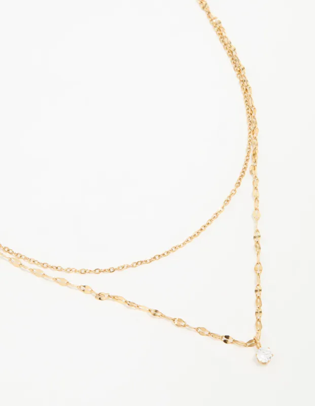 Waterproof Gold Plated Stainless Steel Cubic Zirconia Dainty Layered Necklace sold by lovisa