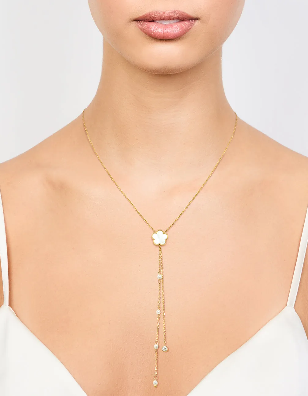 Waterproof Gold Plated Stainless Steel Floral Petal Y-Necklace sold by lovisa