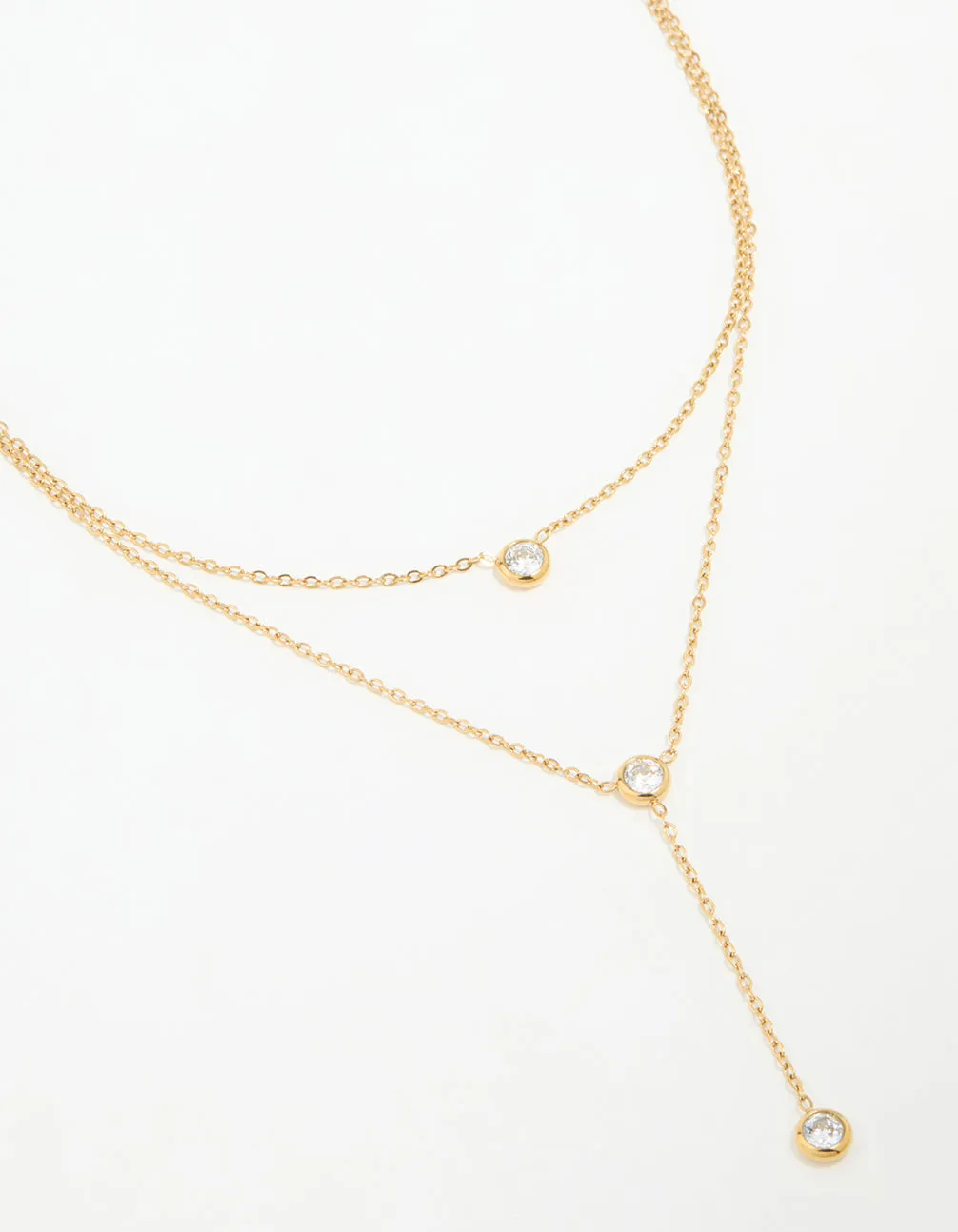 Waterproof Gold Plated Stainless Steel Diamante Pendant Layered Necklace sold by lovisa