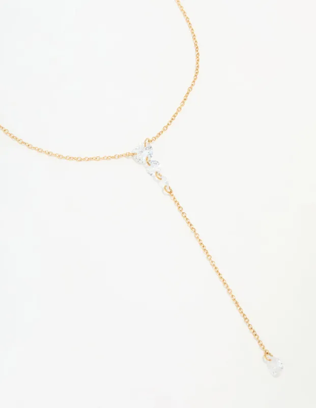 Waterproof Gold Plated Stainless Steel Cubic Zirconia Y-Necklace sold by lovisa