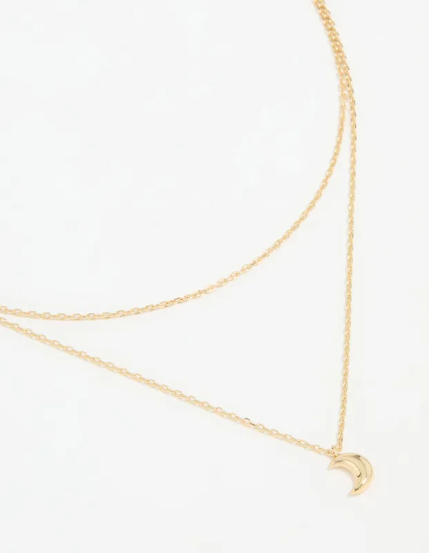 Waterproof Gold Plated Stainless Steel Moon Pendant Layered Necklace sold by lovisa