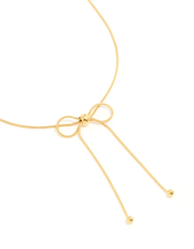 Waterproof Gold Plated Stainless Steel Snake Chain Bow Necklace sold by lovisa