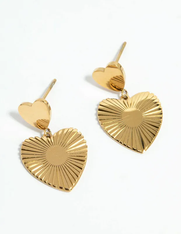 Waterproof Gold Plated Stainless Steel Heart Drop Earrings sold by lovisa