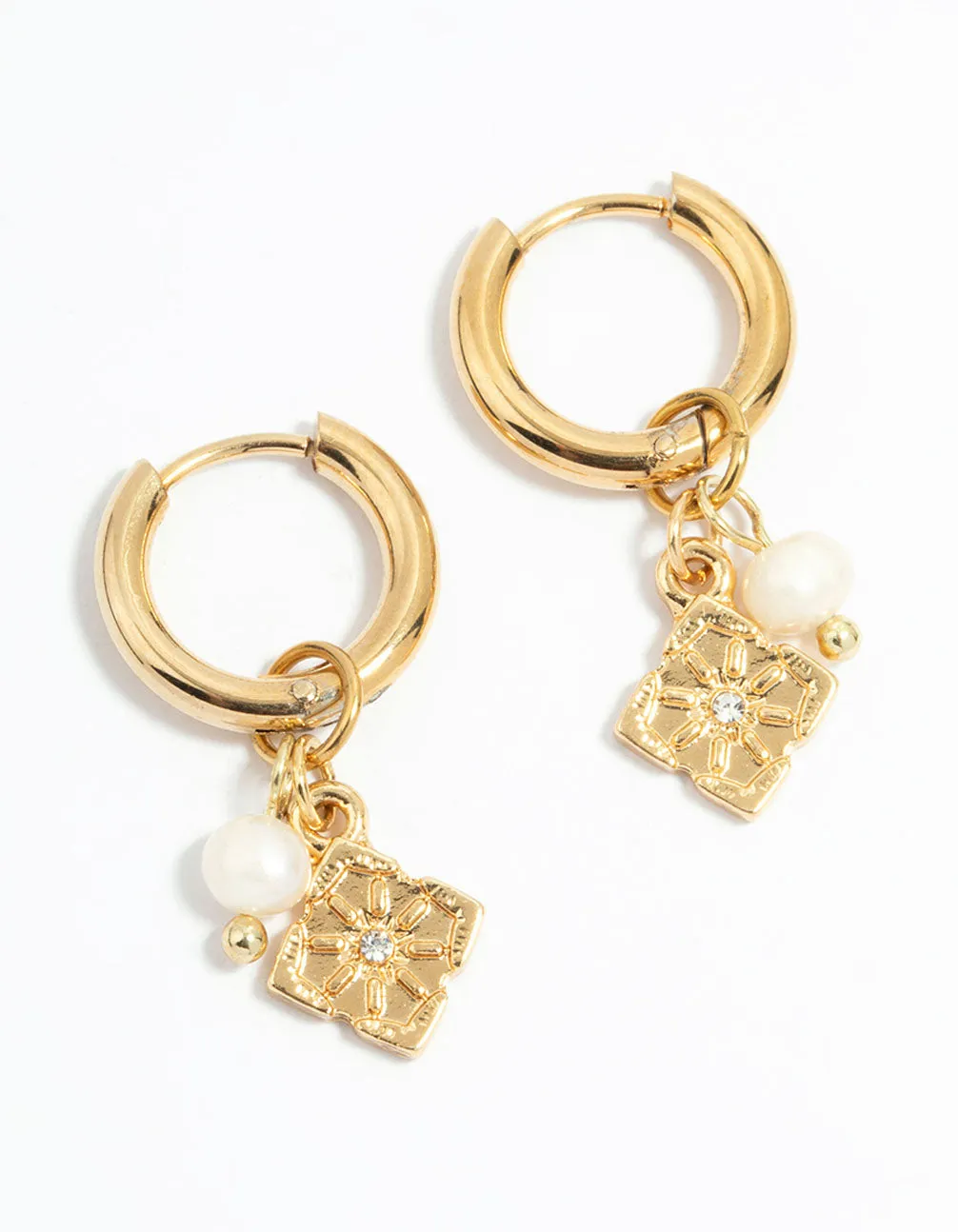 Waterproof Gold Plated Stainless Steel Flower Drop Huggie Earrings sold by lovisa