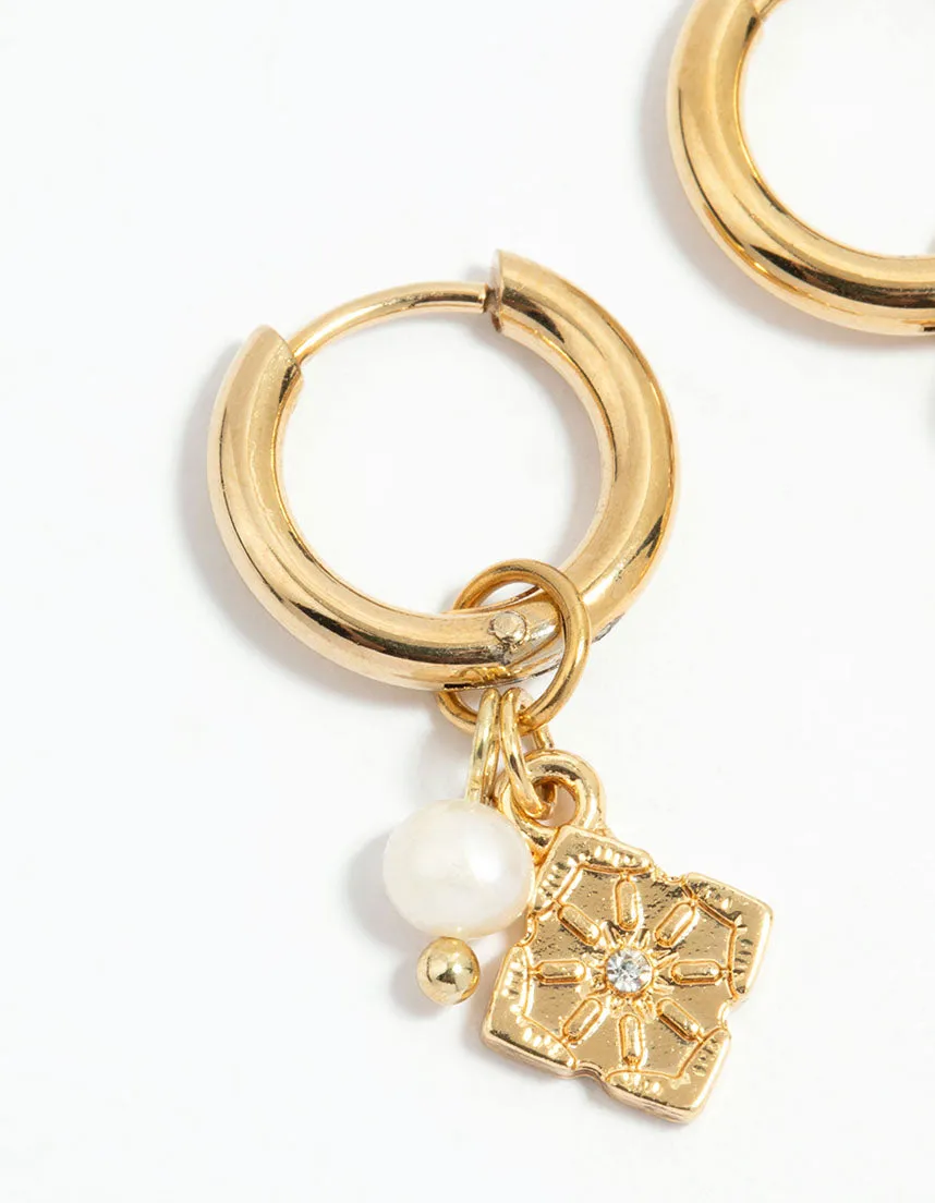 Waterproof Gold Plated Stainless Steel Flower Drop Huggie Earrings sold by lovisa product image thumbnail 4