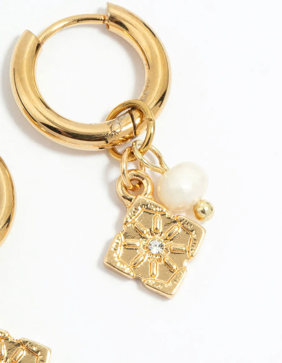 Waterproof Gold Plated Stainless Steel Flower Drop Huggie Earrings sold by lovisa product image thumbnail 5