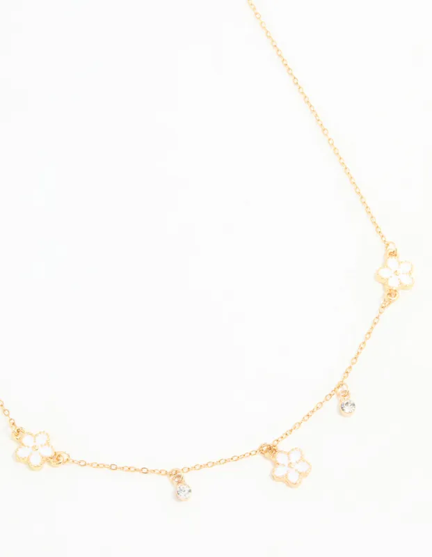 Waterproof Gold Plated Stainless Steel Cubic Zirconia Heart Floral Pendant Necklace sold by lovisa