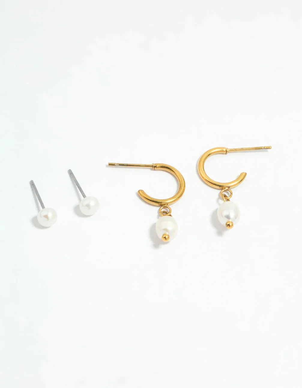 Waterproof Gold Plated Stainless Steel Pearl Dainty Earrings 2-Pack sold by lovisa