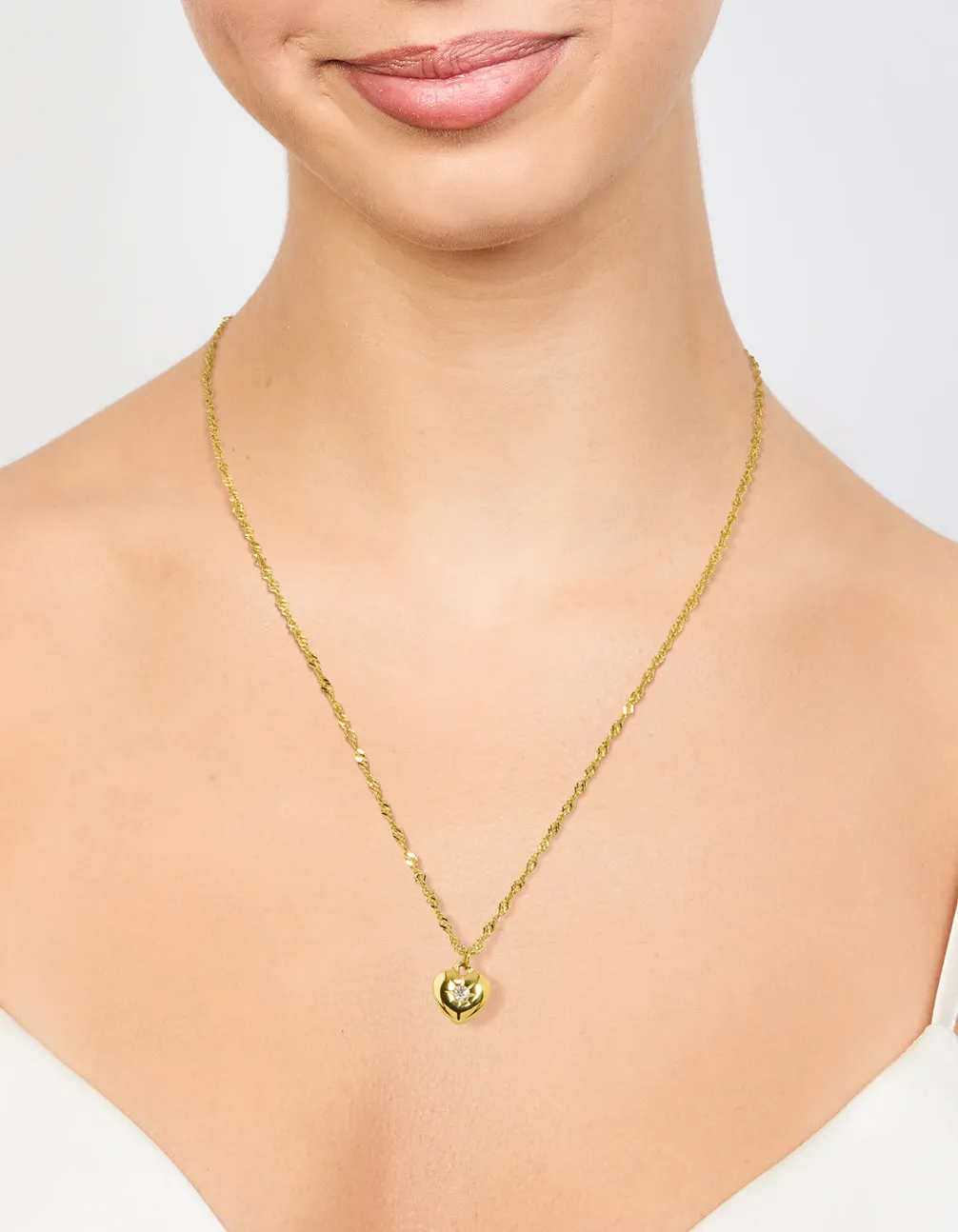 Waterproof Gold Plated Stainless Steel Cubic Zirconia Puffy Heart Necklace sold by lovisa product image thumbnail 2