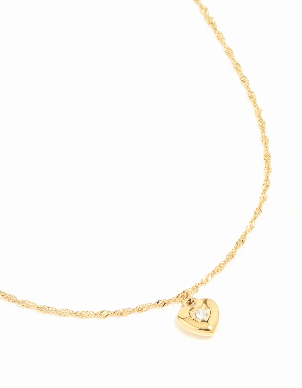 Waterproof Gold Plated Stainless Steel Cubic Zirconia Puffy Heart Necklace sold by lovisa