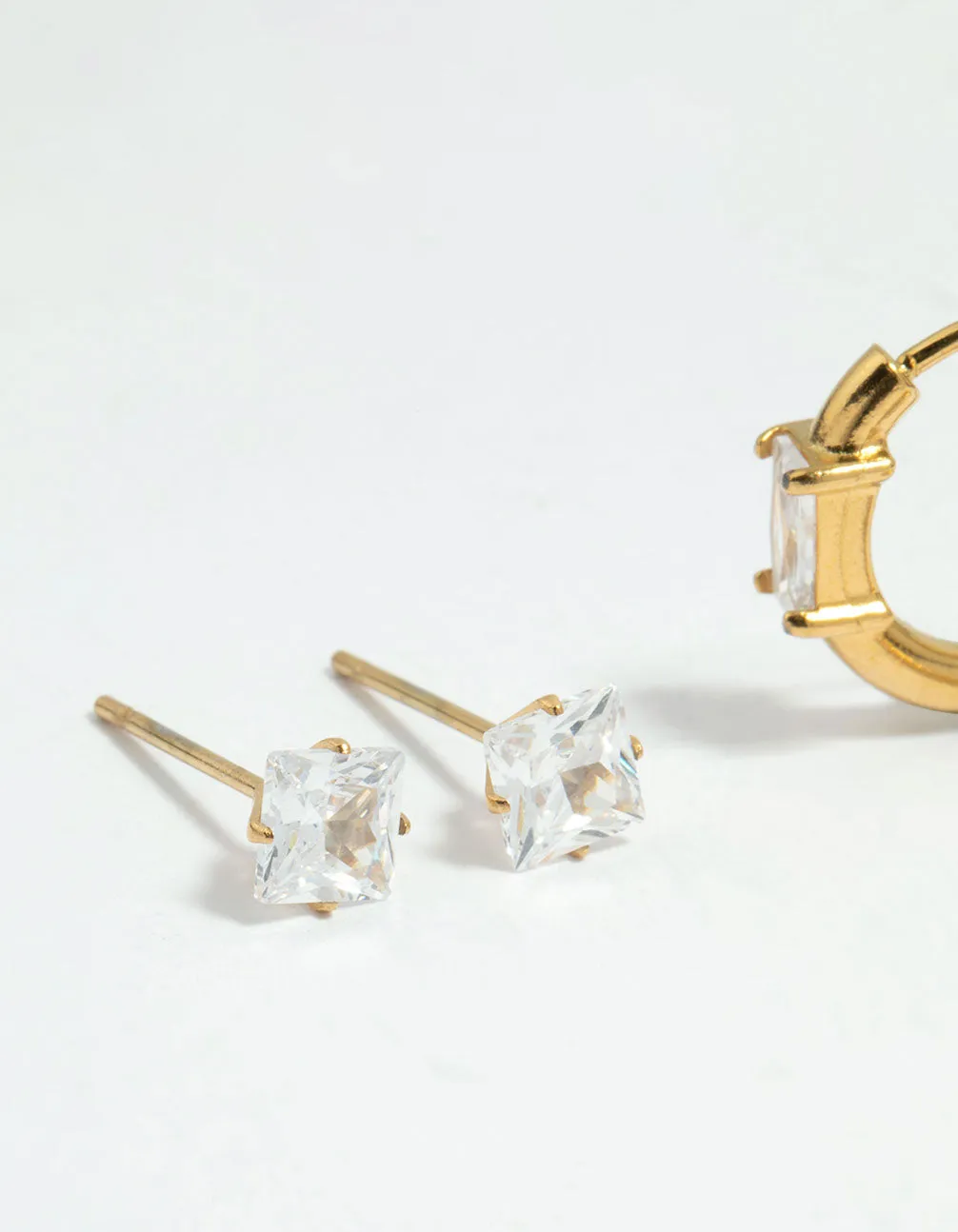 Waterproof Gold Plated Stainless Steel Cubic Zirconia Stud & Huggie Earrings 2-Pack sold by lovisa product image thumbnail 4