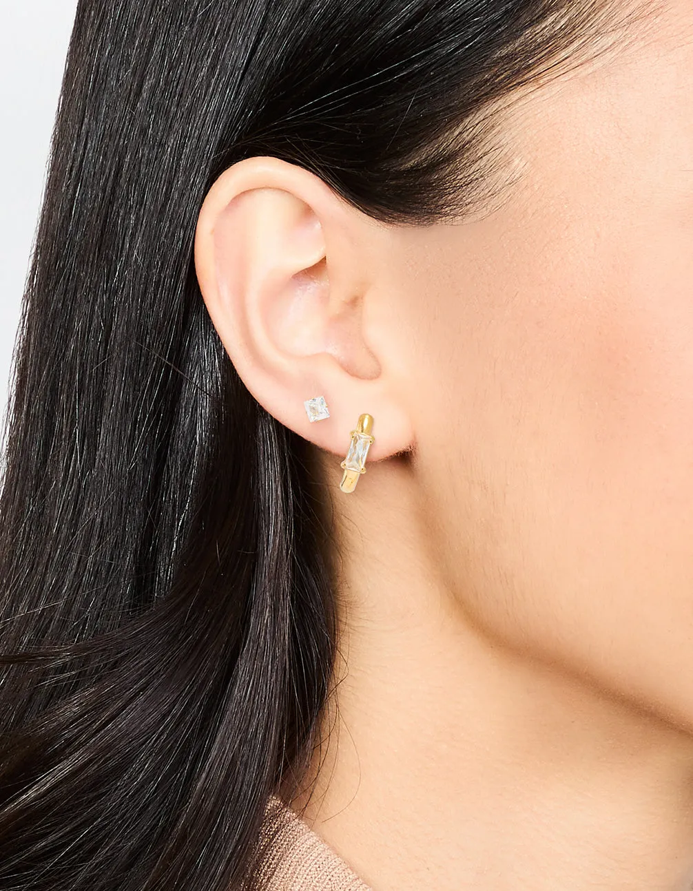 Waterproof Gold Plated Stainless Steel Cubic Zirconia Stud & Huggie Earrings 2-Pack sold by lovisa product image thumbnail 2