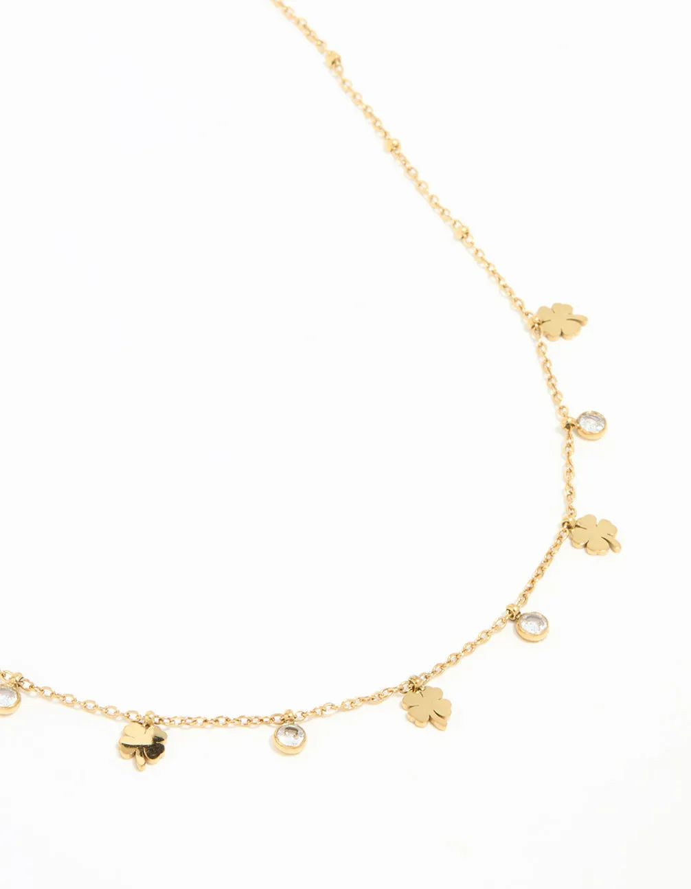 Waterproof Gold Plated Stainless Steel Cubic Zirconia Clover Pendant Necklace sold by lovisa