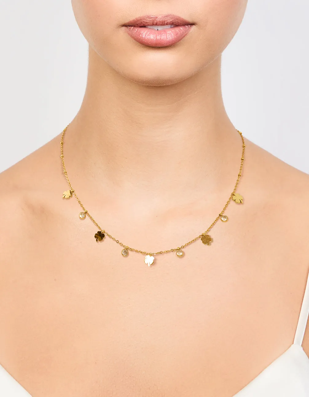 Waterproof Gold Plated Stainless Steel Cubic Zirconia Clover Pendant Necklace sold by lovisa product image thumbnail 2