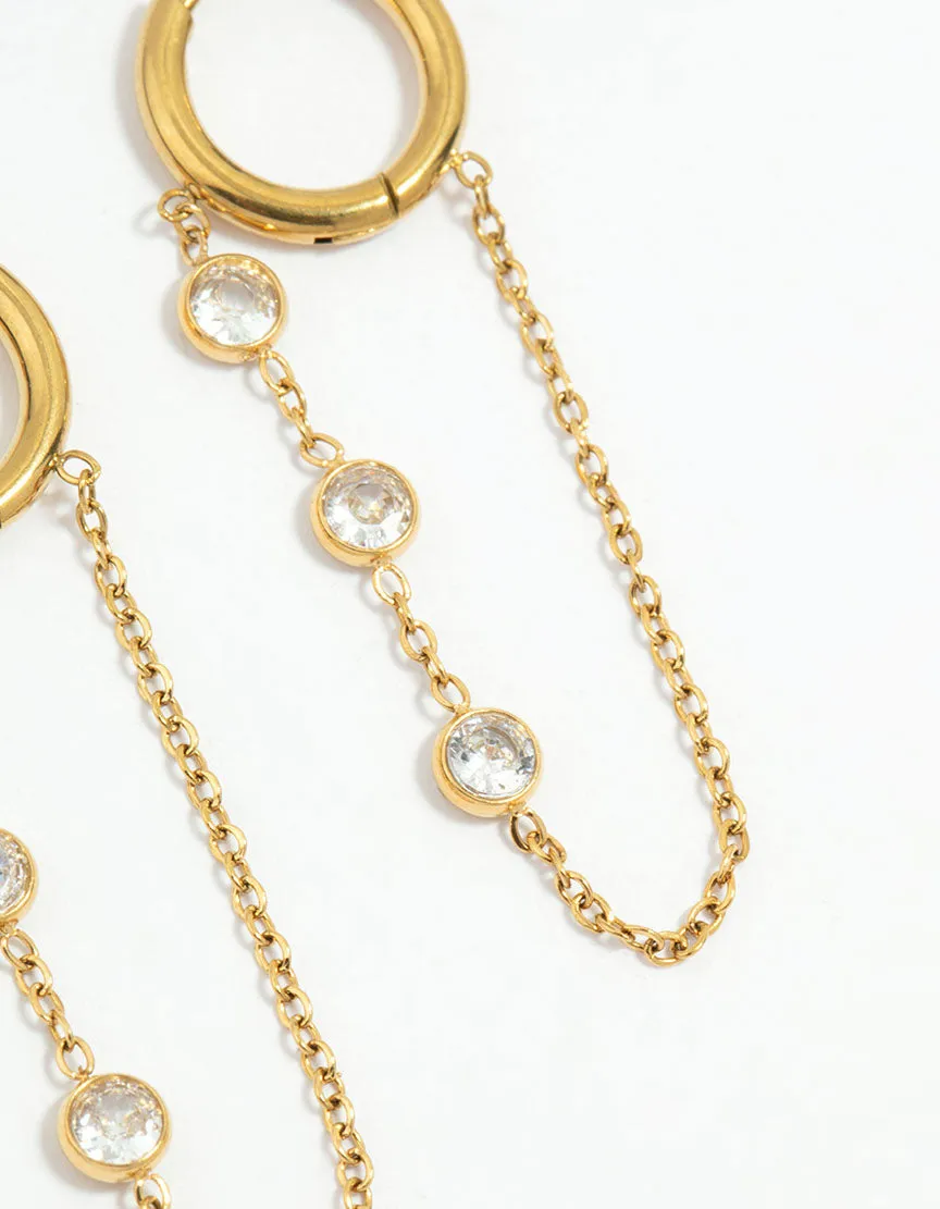 Waterproof Gold Plated Stainless Steel Cubic Zirconia Chain Droplet Earrings 2-Pack sold by lovisa product image thumbnail 5