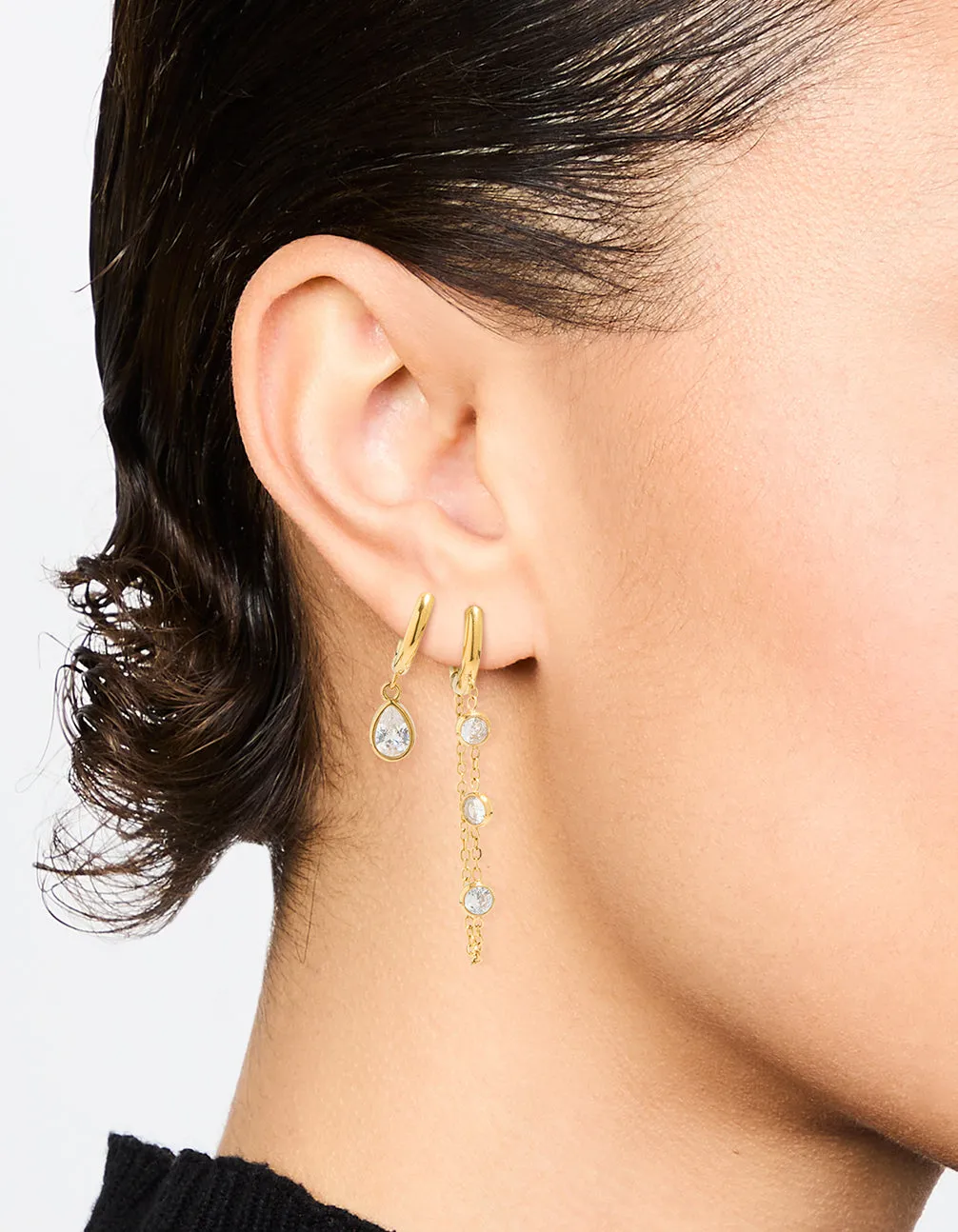 Waterproof Gold Plated Stainless Steel Cubic Zirconia Chain Droplet Earrings 2-Pack sold by lovisa product image thumbnail 2