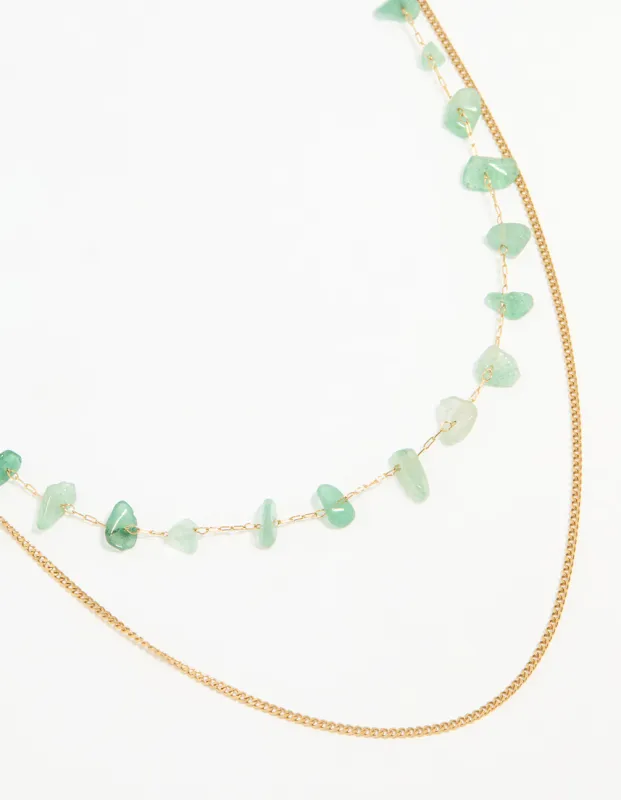 Waterproof Gold Plated Stainless Steel Green Stone Layered Necklace sold by lovisa