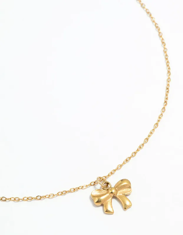 Waterproof Gold Plated Stainless Steel Bow Pendant Necklace sold by lovisa
