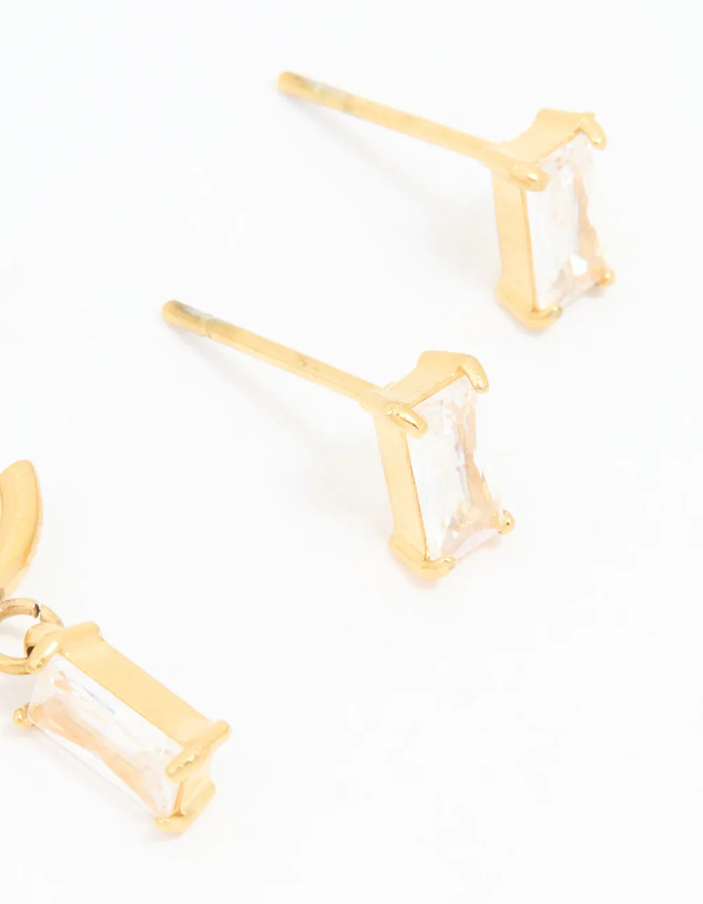 Waterproof Gold Plated Stainless Steel Cubic Zirconia Rectangle Stud & Hoop Earrings 2-Pack sold by lovisa product image thumbnail 5