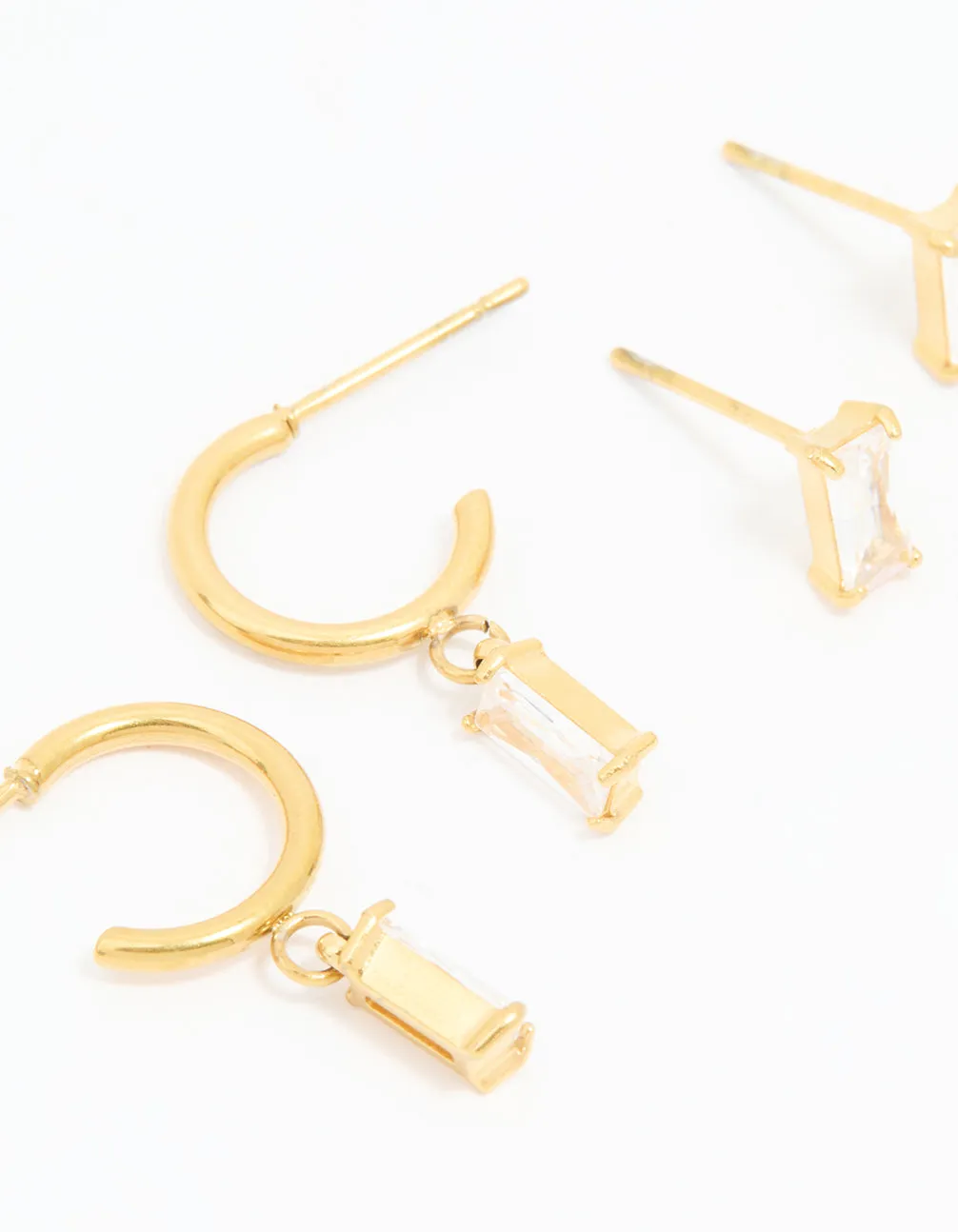 Waterproof Gold Plated Stainless Steel Cubic Zirconia Rectangle Stud & Hoop Earrings 2-Pack sold by lovisa product image thumbnail 4