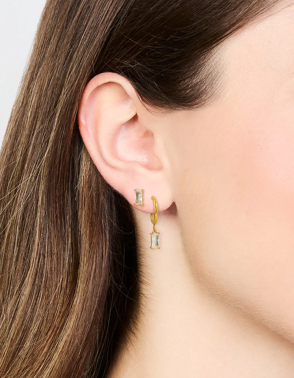 Waterproof Gold Plated Stainless Steel Cubic Zirconia Rectangle Stud & Hoop Earrings 2-Pack sold by lovisa product image thumbnail 2