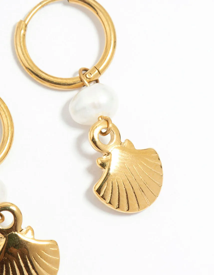 Waterproof Gold Plated Stainless Steel Pearl Shell Drop Huggie Earrings sold by lovisa product image thumbnail 5