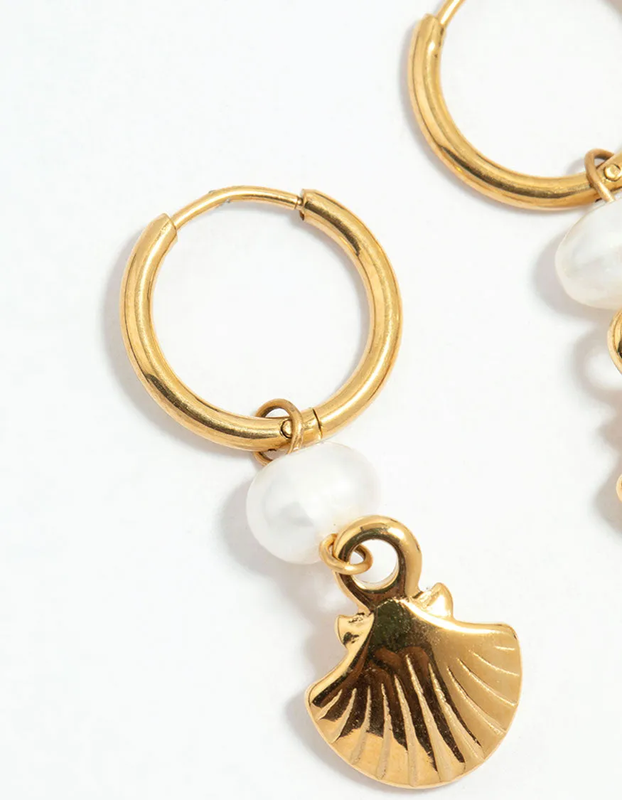 Waterproof Gold Plated Stainless Steel Pearl Shell Drop Huggie Earrings sold by lovisa product image thumbnail 4