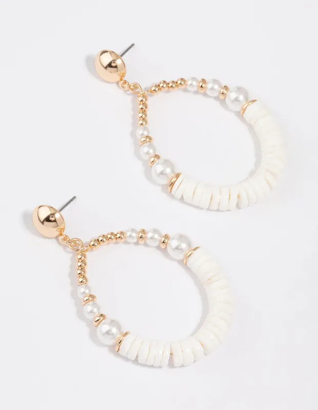 Pearl Beaded Circle Drop Earrings sold by lovisa
