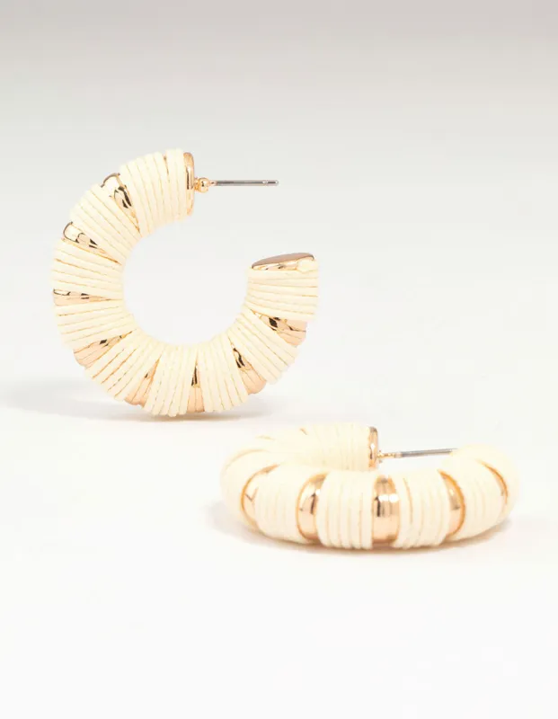 Gold & Paper Raffia Hoop Earrings sold by lovisa