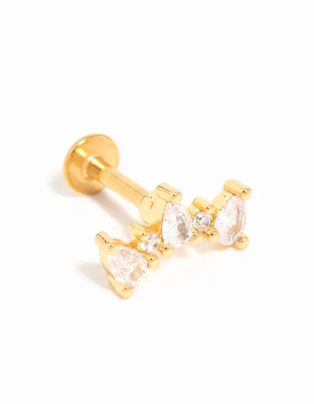 Gold Plated Titanium Cubic Zirconia  Pear Crawler Flat Back Stud sold by lovisa