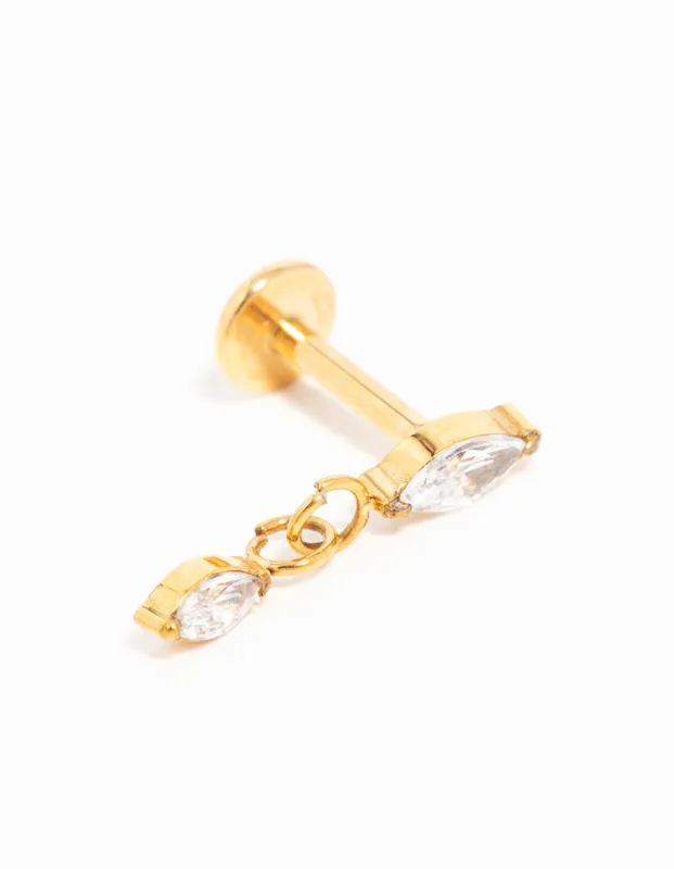 Gold Plated Titanium Cubic Zirconia Marquise Drop Flat Back Stud sold by lovisa