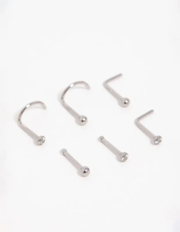 Titanium Cubic Zirconia Classic Nose Studs 6-Pack sold by lovisa