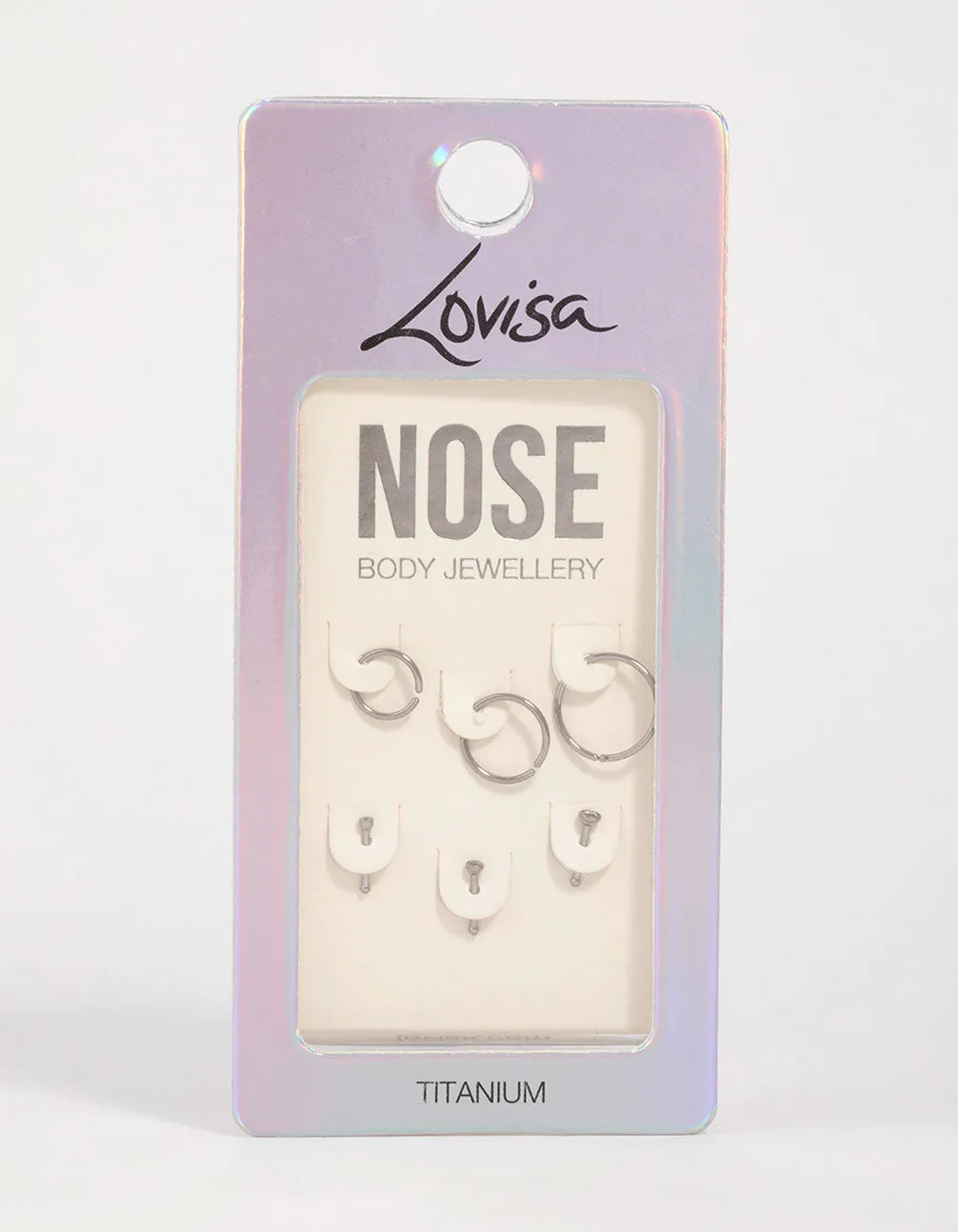 Titanium Cubic Zirconia Classic Nose Studs & Rings 6-Pack sold by lovisa product image thumbnail 3