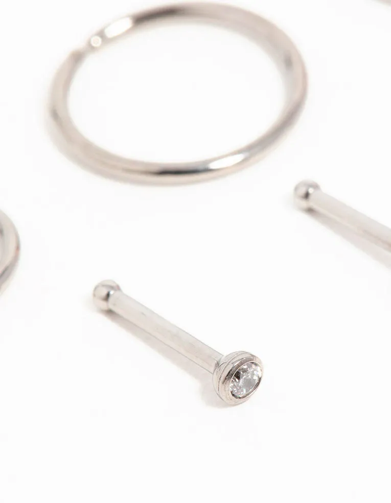Titanium Cubic Zirconia Classic Nose Studs & Rings 6-Pack sold by lovisa product image thumbnail 2