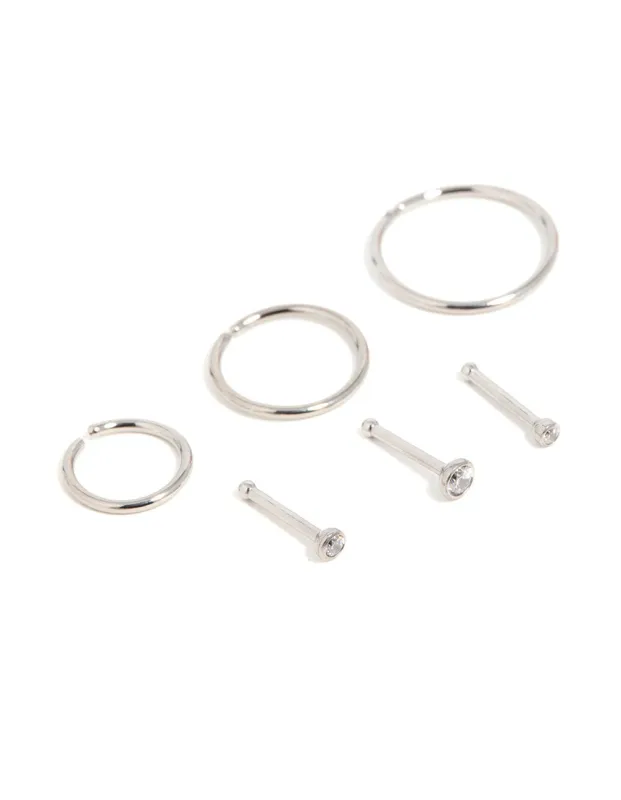 Titanium Cubic Zirconia Classic Nose Studs &  Rings 6-Pack sold by lovisa