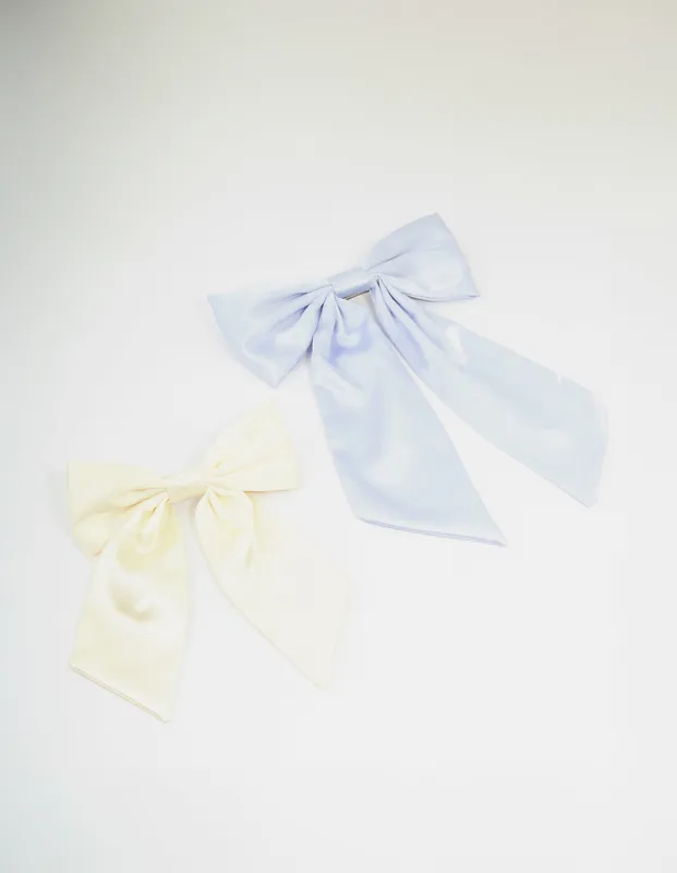 Cream & Blue Fabric Classic Bow Hair Clips 2-Pack sold by lovisa