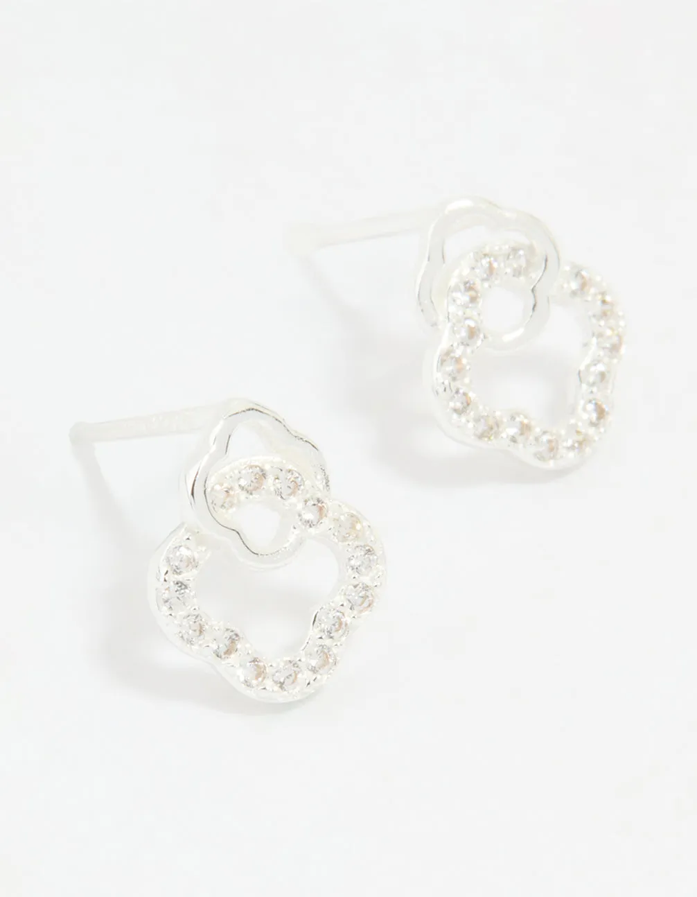 Sterling Silver Cubic Zirconia Double Flower Stud Earrings sold by lovisa