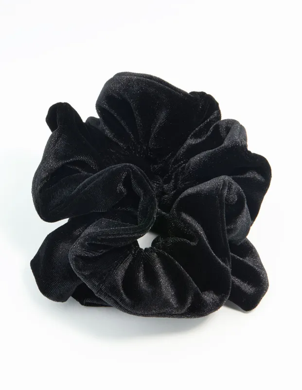 Black Velvet Fabric Large Ruffled Scrunchie sold by lovisa