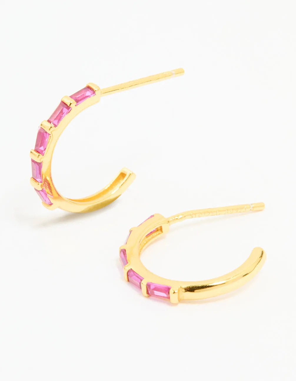 Gold Plated Sterling Silver Pink Cubic Zirconia Hoop Earrings sold by lovisa