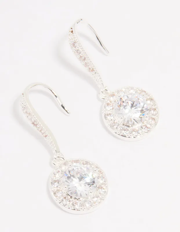 Silver Plated Cubic Zirconia Round Halo Drop Earrings sold by lovisa